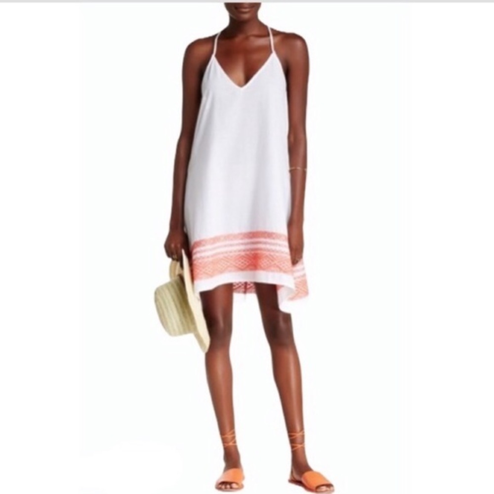 Love Stitch NWT Women's Embroidered Halter Mini White / coral Dress S